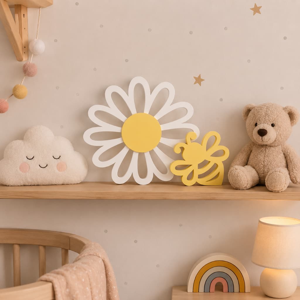 Decoração Quarto de Bebê Margarida e Abelha Quadro Infantil Jardim Encantado