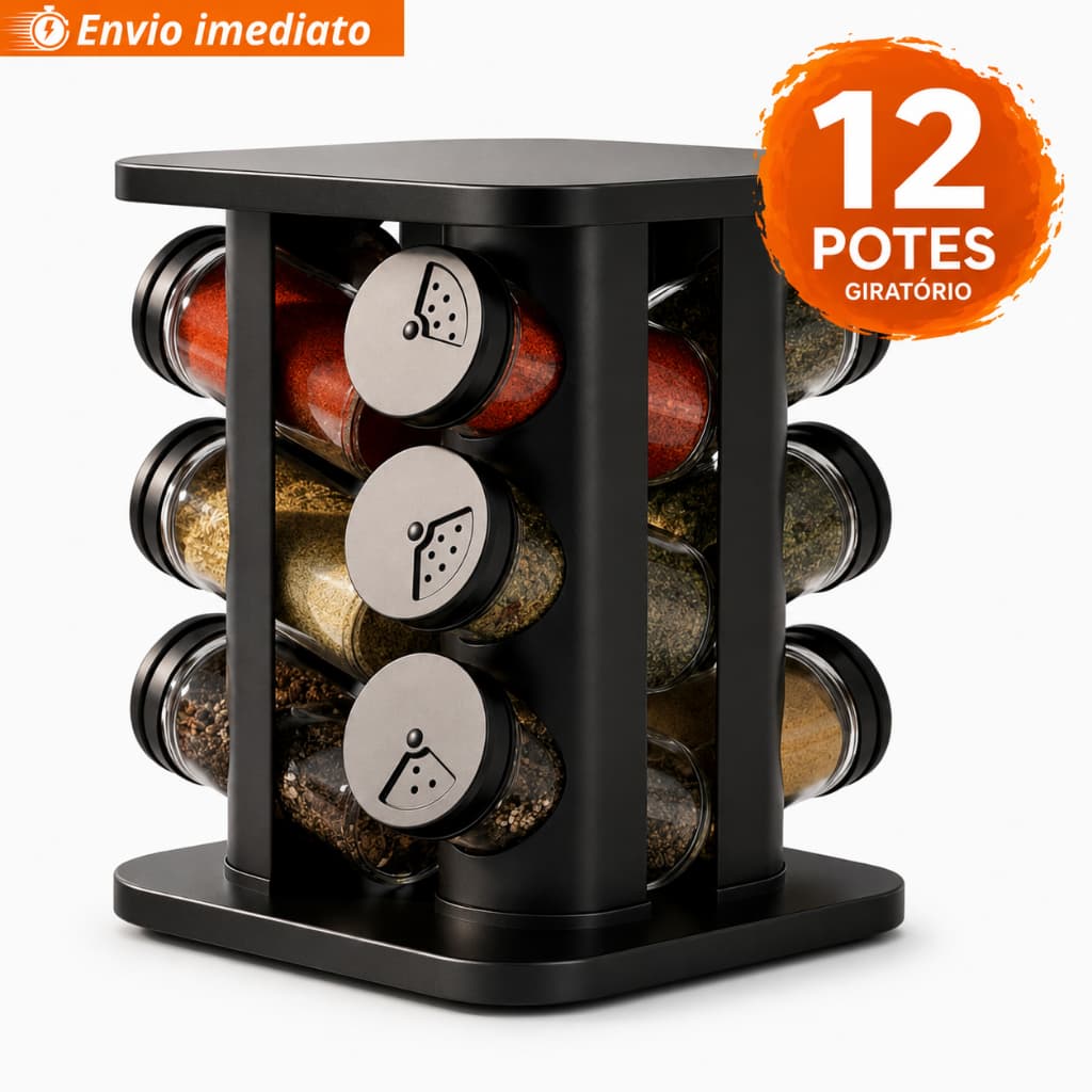 Porta Temperos Condimentos Giratório12/9/6 Potes de Vidro com Tampa Dosadora PROMOÇÃO LIMITADA