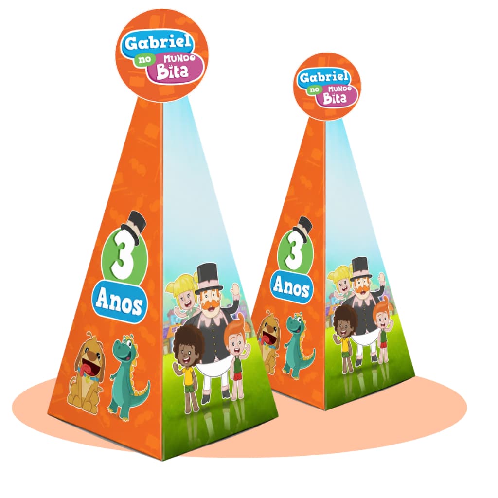 Envio Imediato Kit com Lembrancinhas Personalizadas Caixa Pirâmide P/ Festa Tema Mundo Bita