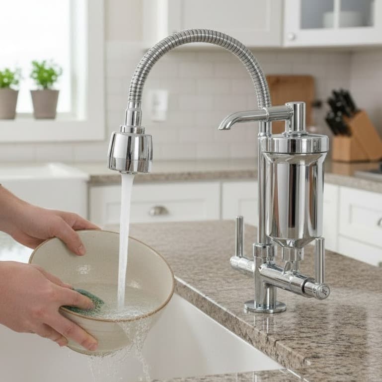 Torneira Gourmet Com Filtro Cozinha Bancada 1/4 De Volta Cromada Tubo Flexível Chuveirinho 2 Jatos