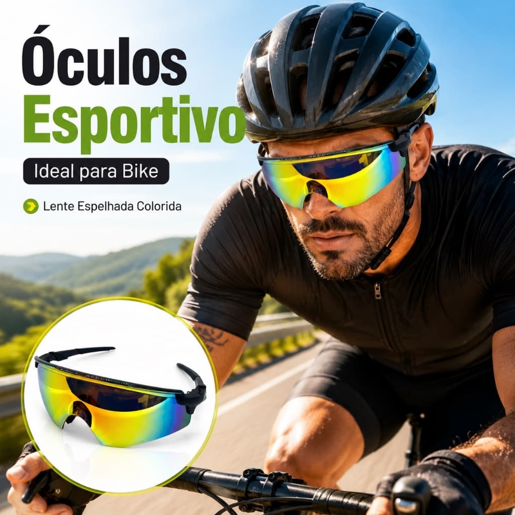 Óculos de Sol Esportivo Óculos Ciclismo Lente Espelhada Colorida Unissex Bike Corrida Lente Colorida Espelhada