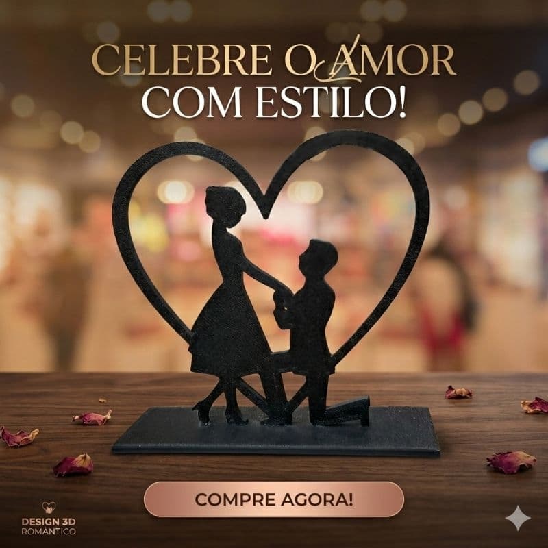 Escultura Casal Apaixonado Coração Decorativo Presente Namorados Noivado Casamento
