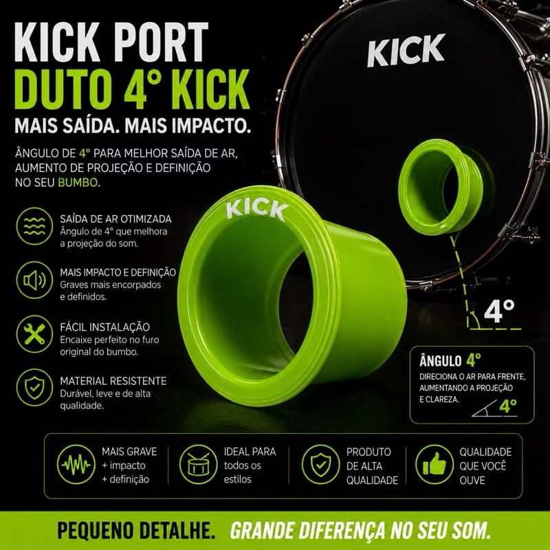 Kick Port Duto Verde 4° Para Bumbo