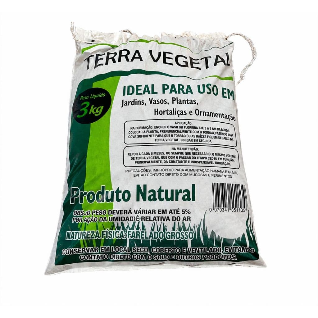 Terra Vegetal 3kg Adubada Para Plantas Jardins Vasos Horta