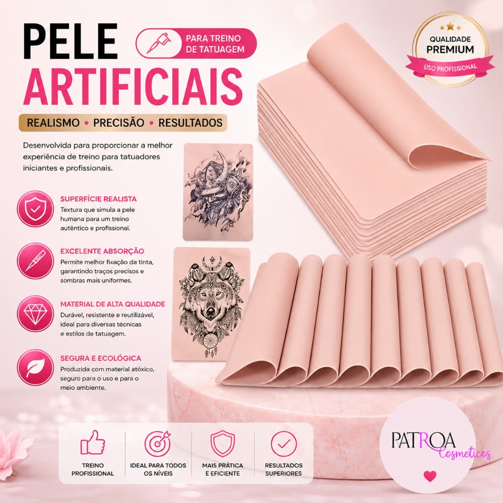 Kit 10 Peles Artificiais para Treino Microblading Tattoo Tatuagem