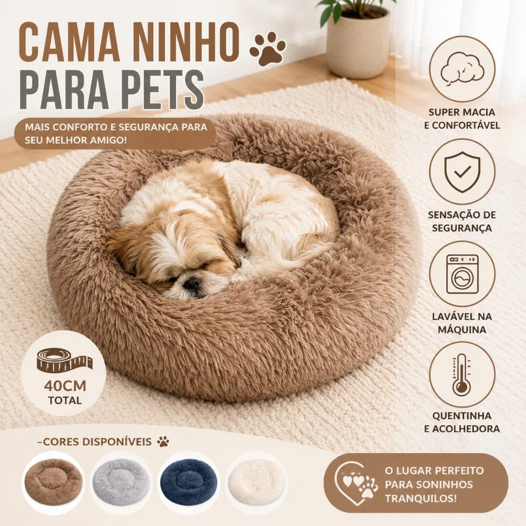 Cama Pet Nuvem Pelos 40cm Pelúcia Macia Redonda Ninho Para Gatos Cachorros Mini a Pequenos
