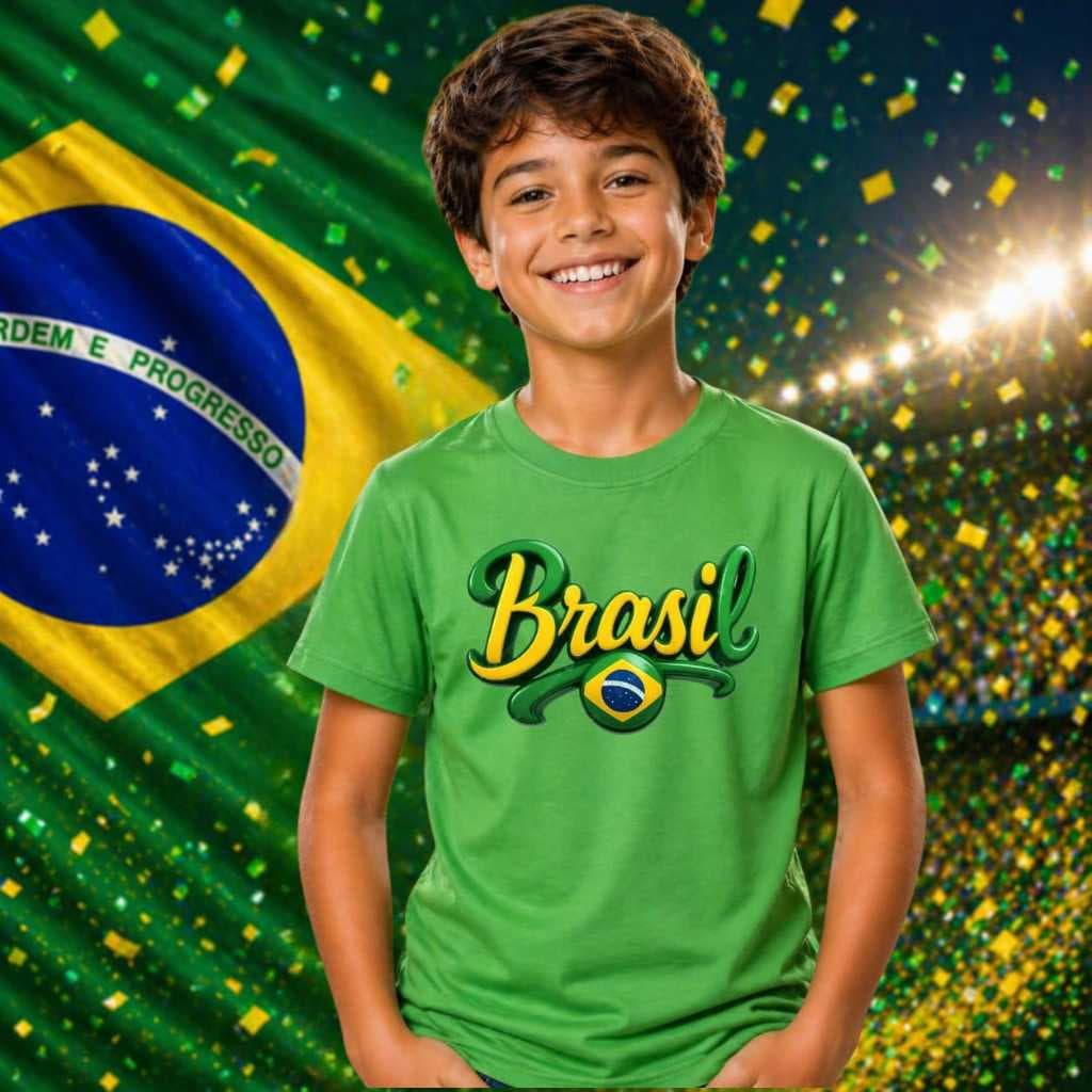 Camiseta Infantil Brasil Copa do Mundo Futebol Criança Menino Menina Unissex 100% Algodão Premium Futebol