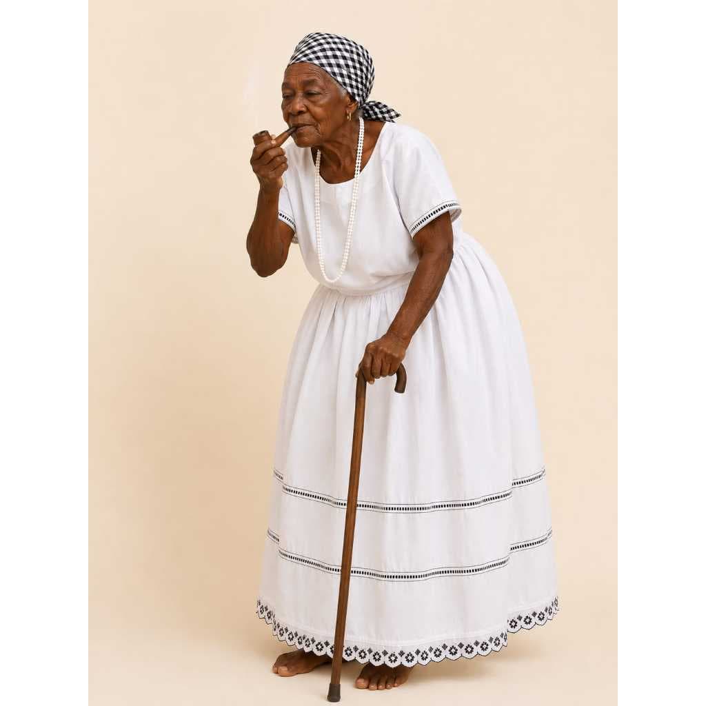 Roupa Feminina Conjunto Preta Velha 3pçs Oxford Umbanda Candomblé Luxo