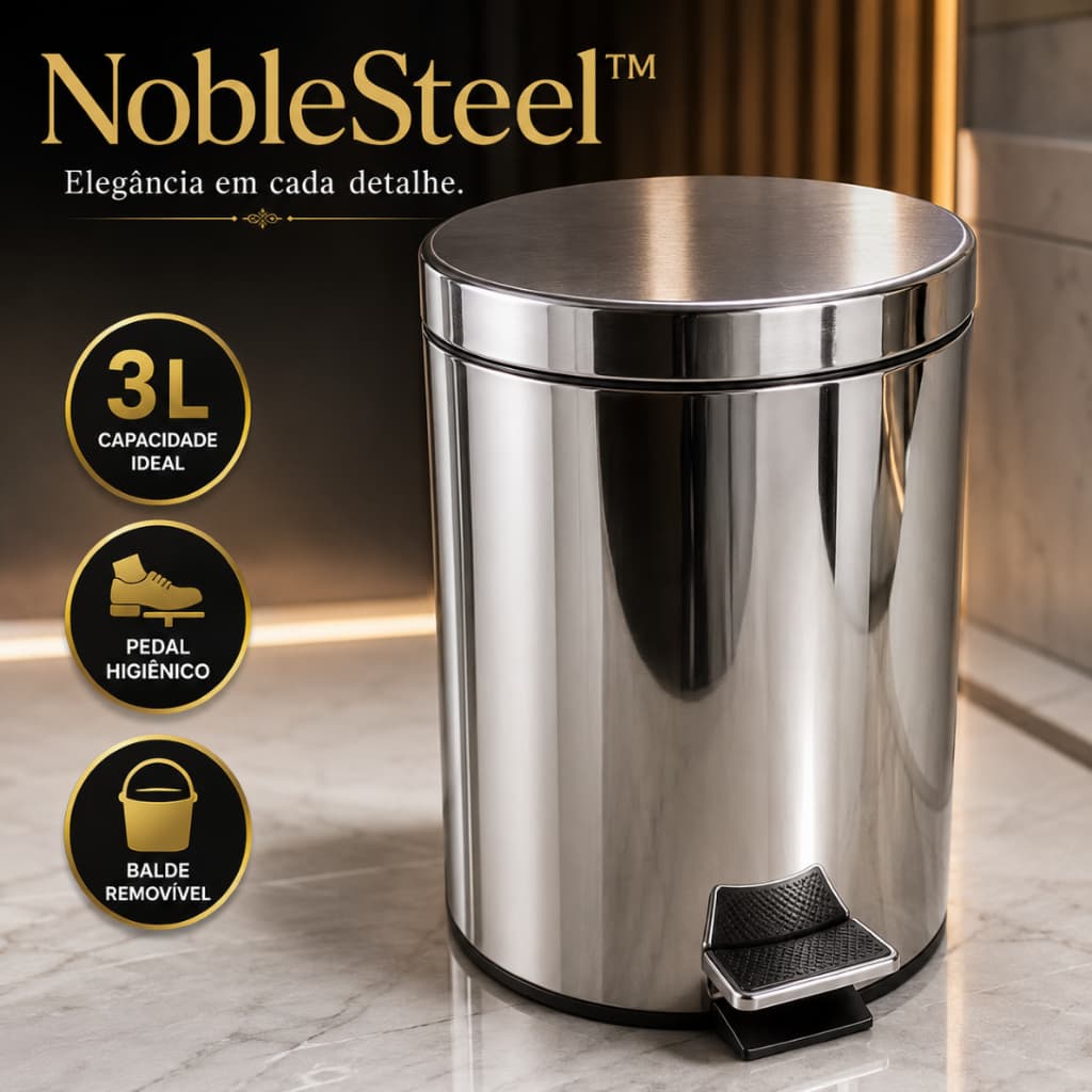 Lixeira Inox 3L Com Pedal Balde Interno Removível Aço Inox Para Banheiro Lavabo Escritório Moderna