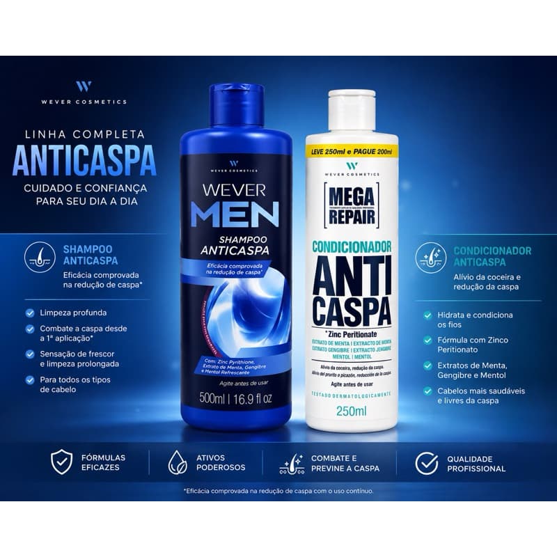 Anticaspa Kit Wever Cosmetics Shampoo 500ml + Condicionador 250ml Tratamento Completo kkkk