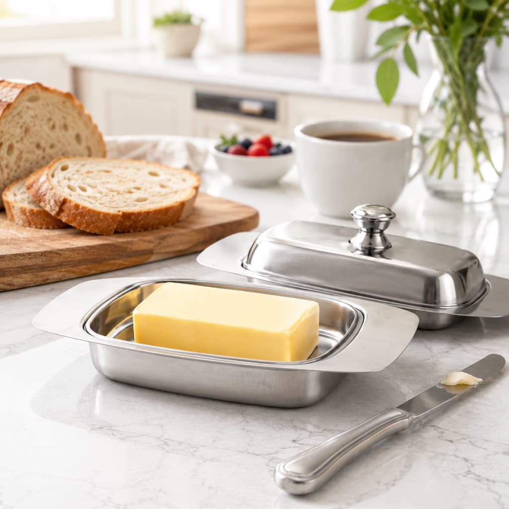 Manteigueira Inox Tampa Porta Manteiga Mesa Café Cozinha Servir Organizar Elegante Pote Fratelli