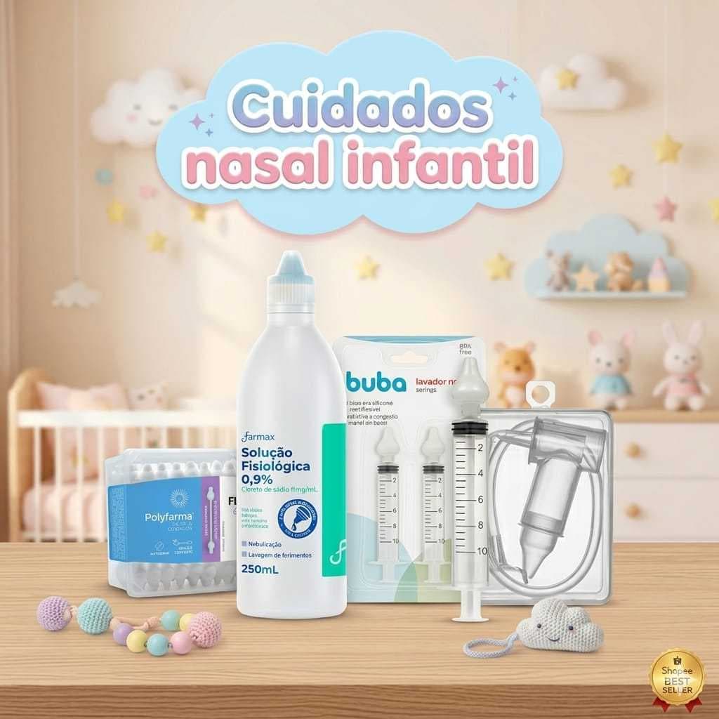 Kit Cuidados Nasal Bebê 5 Peças Aspirador Nasal Seringas Ponta em Silicone Hastes Flexíveis  Soro
