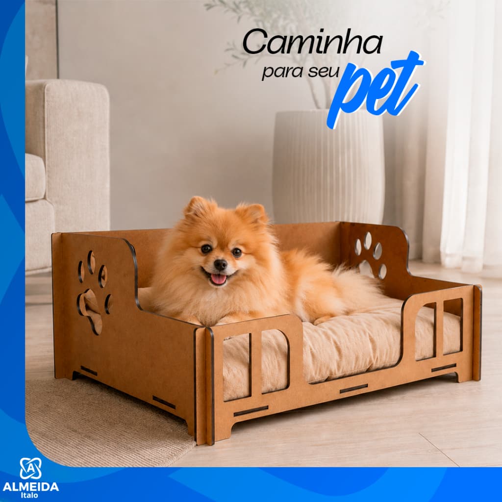 Cama Caminha Sofá Casa Pet Gato Cachorro Madeira MDF Cru Montavel Resistente Facilidade Conforto