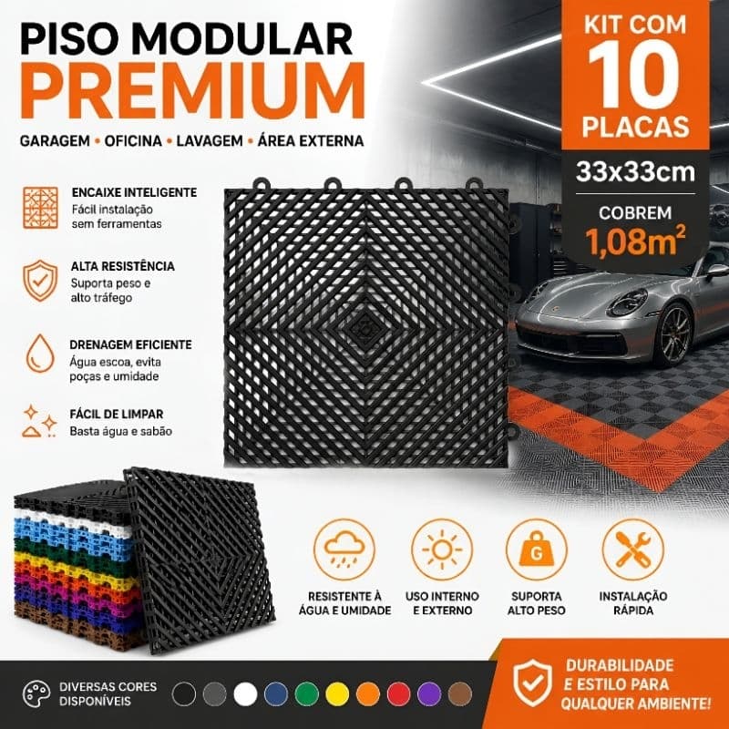 kit 10 Piso 33x33 ESTRADO modular antiderrapante garagem banheiro vestiário tapete