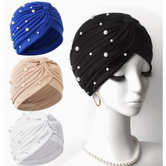 Turbante Chapéu Feminino Indiano Elástico Fechado Estiloso/com pérola