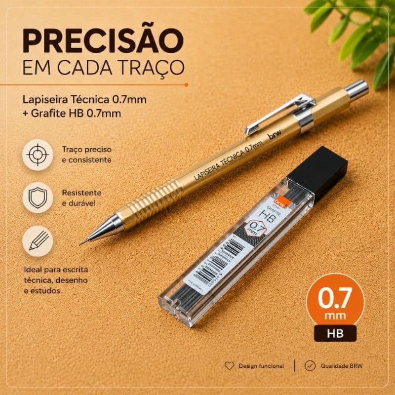 Lapiseira Técnica BRW Com grafite 0.7mm Dourada