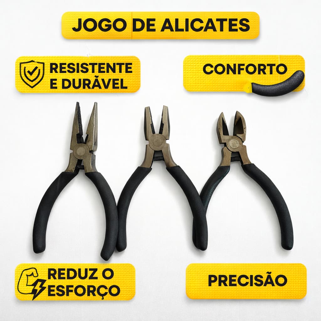 Kit Alicates 3 Peças Eletrônica Cortador Arame Chave Ferramentas Aço Carbono Reparos