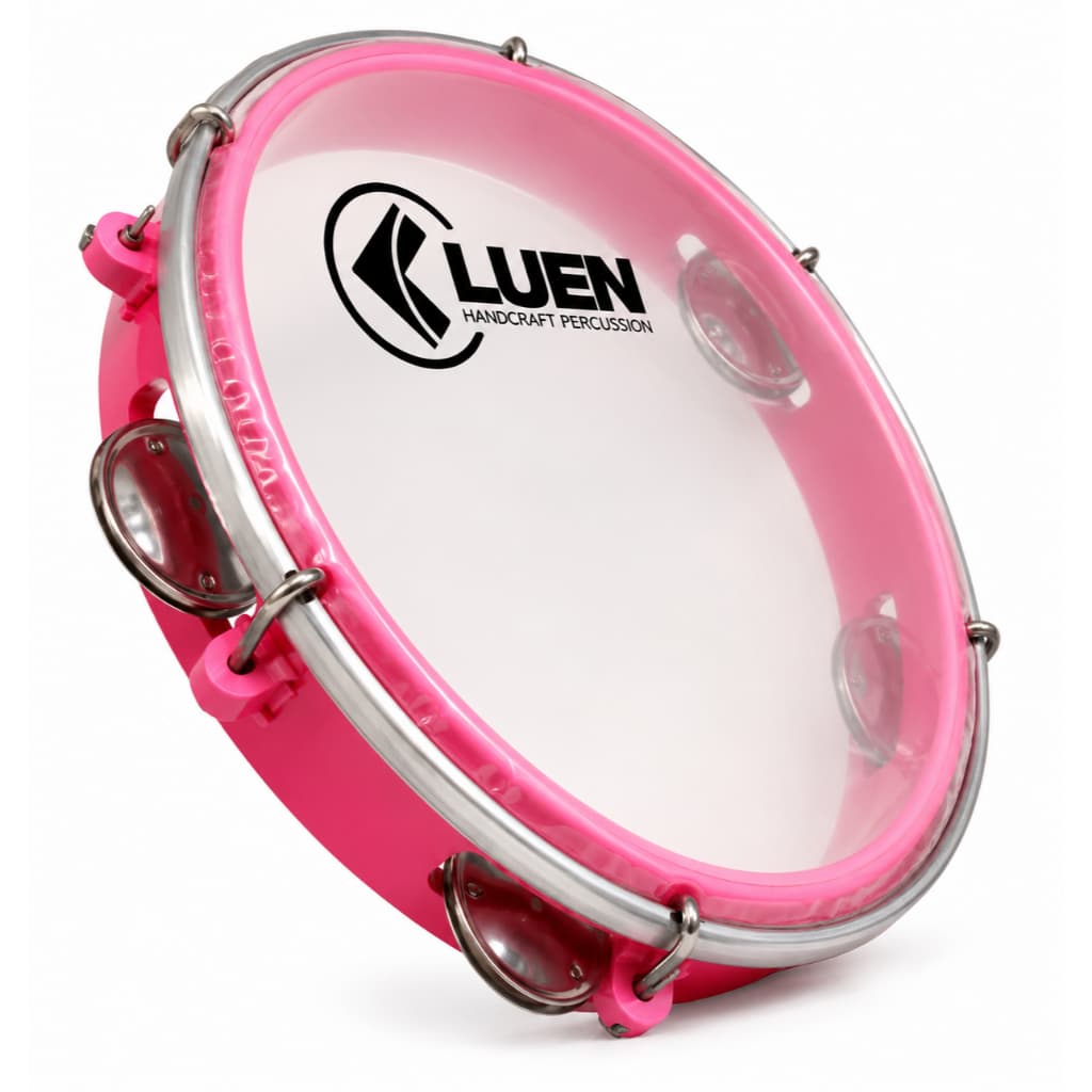 Pandeiro Luen 8 Junior Aro Abs Rosa Pele Cristal E Plat Inox