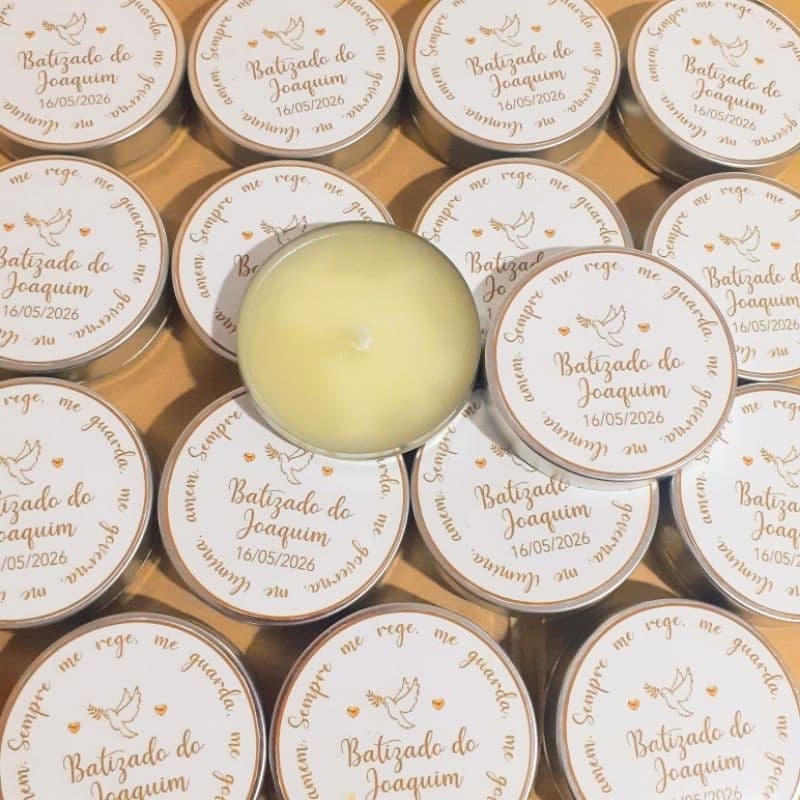 Velas aromáticas na latinha- Lembrancinha Batizado, Velas Personalizada para lembrancinhas-Batizado, Velas lembrancinhas