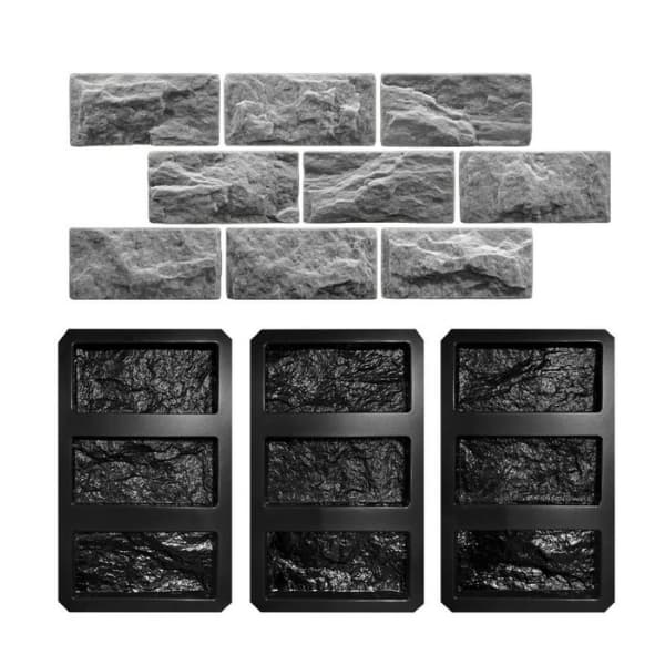 Kit 3 Forma Tijolinho Pedra Madeira Gesso Cimento Cd306
