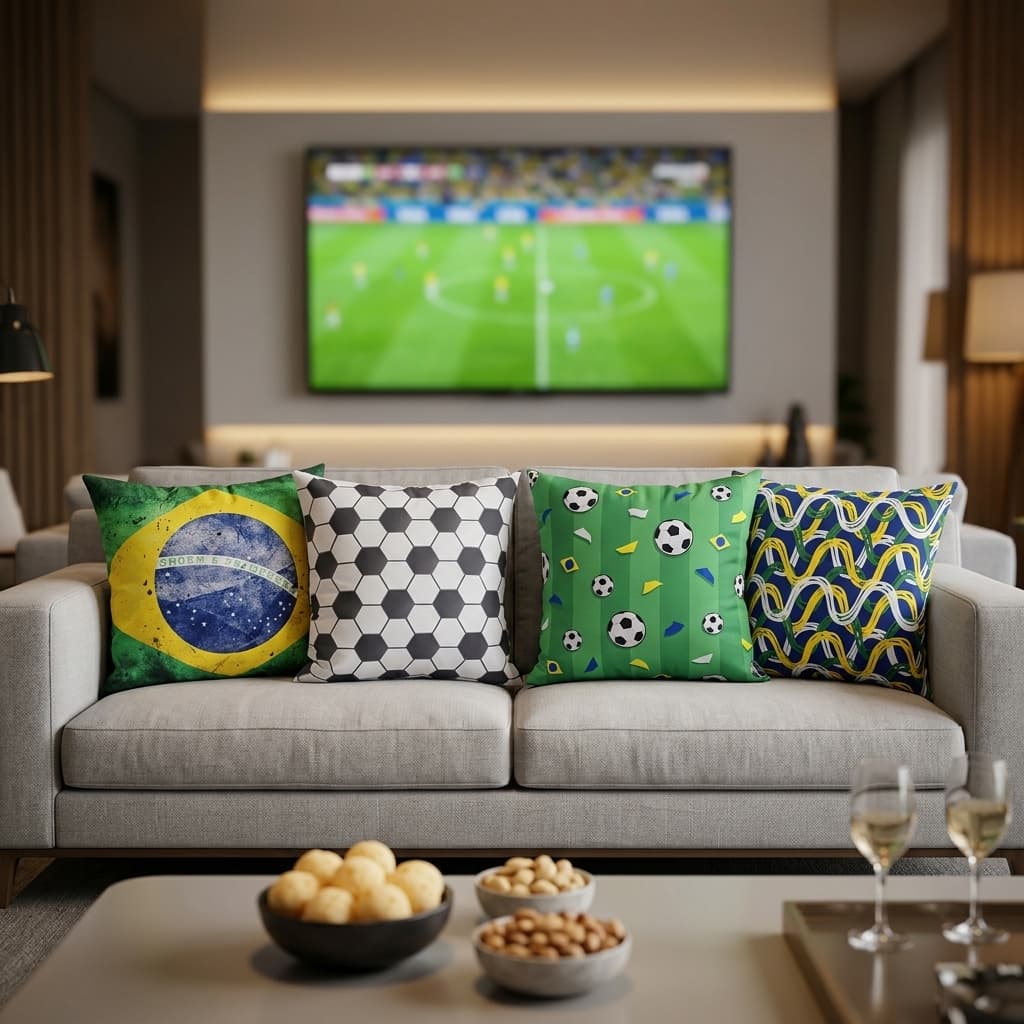 Kit Almofadas Copa do Mundo Brasil Futebol Capas Decorativas Sofá Sala