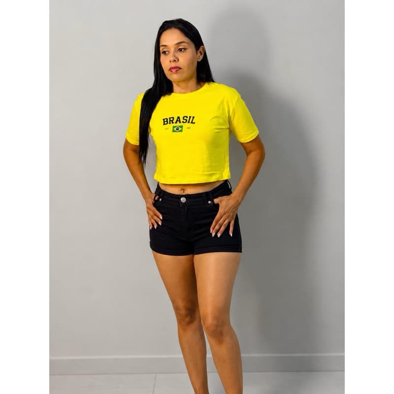🇧🇷 Cropped Feminino Brasil Estampado | Camisa Baby Look Copa do Mundo | Confortável e Estiloso