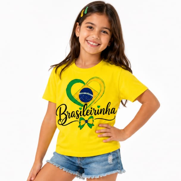 Camiseta Infantil Menina 100%Algodão Brasil Confortável Sofisticada Leve Entrega Rápida