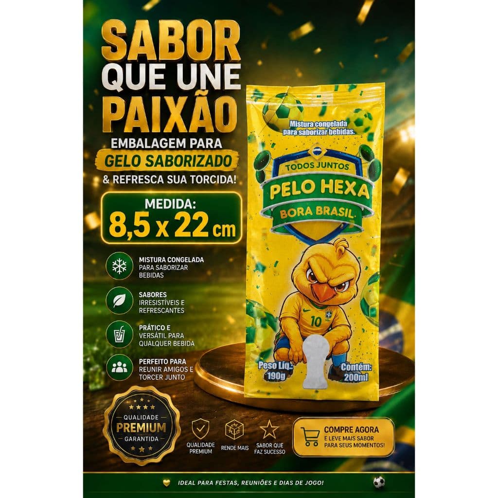 Embalagem Gelo Saborizado Tema Copa Do Mundo 2000 UNIDADES