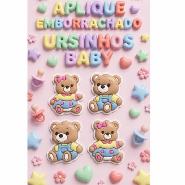 10 Apliques Emborrachado Ursinho Baby Fofo Infantil Laços Tiaras Prendedores Artesanato
