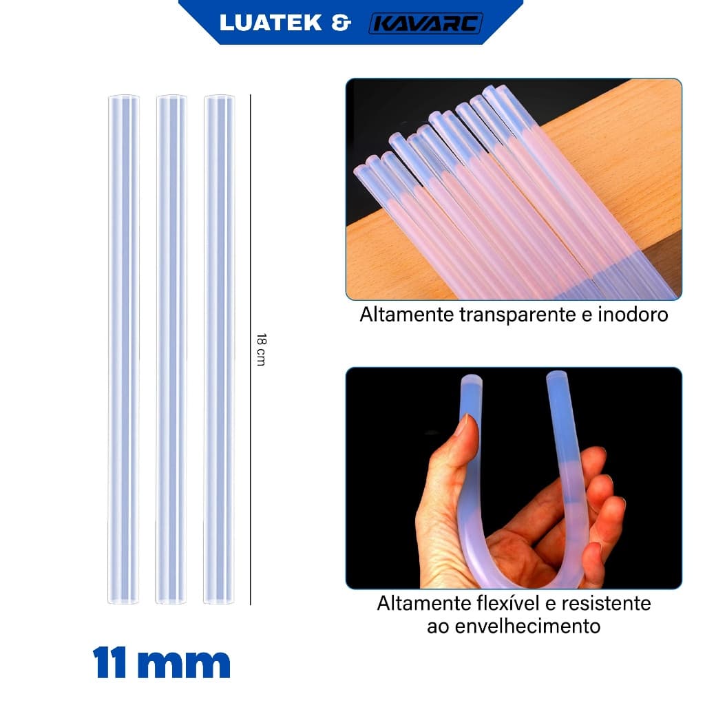 Bastões de Cola Quente 11mm x 18cm EVA Transparente Inodoro 6 Peças para Artesanato e Reparos-LUATEK