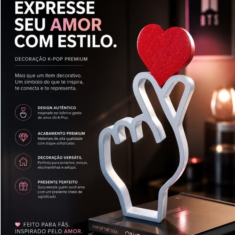 Decoração Coração Coreano – Estilo K-POP – decoração de amor lar ou escritório