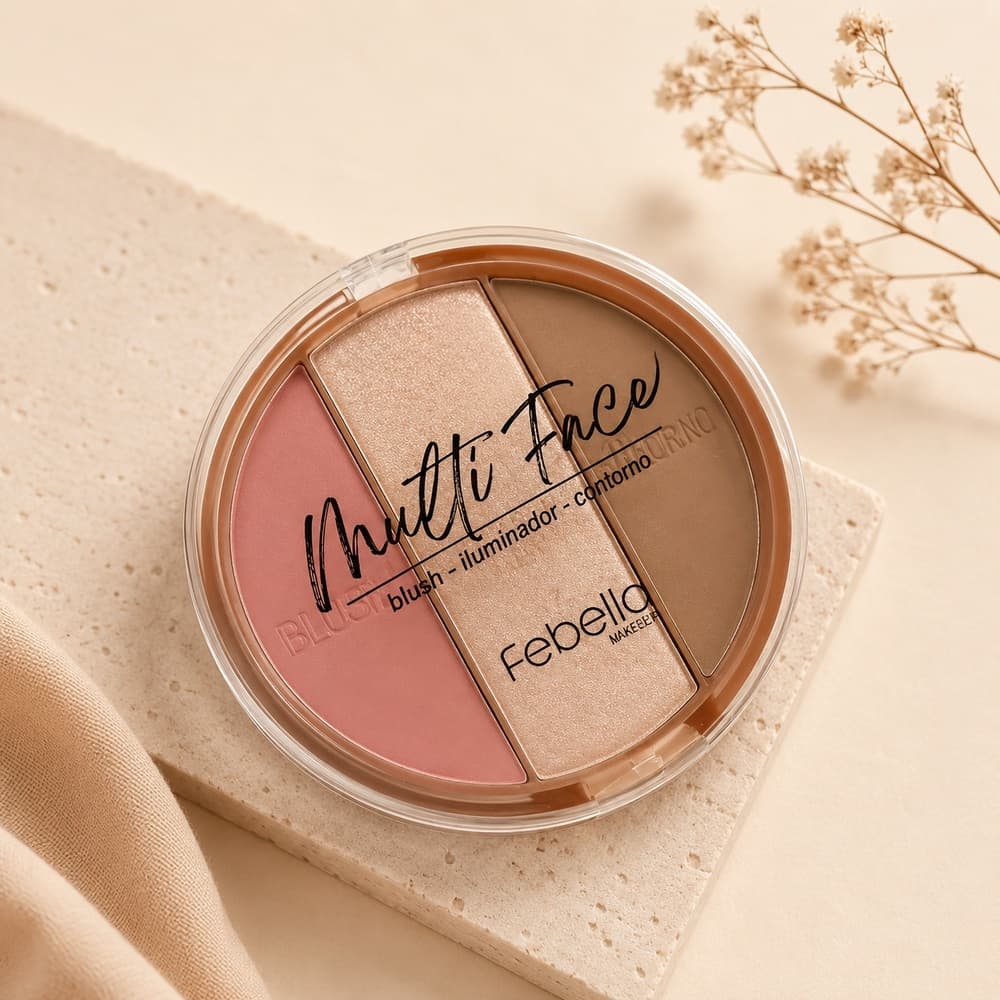 Paleta Multi Face Blush, Iluminador e contorno - Estojo maquiagem -  Febella
