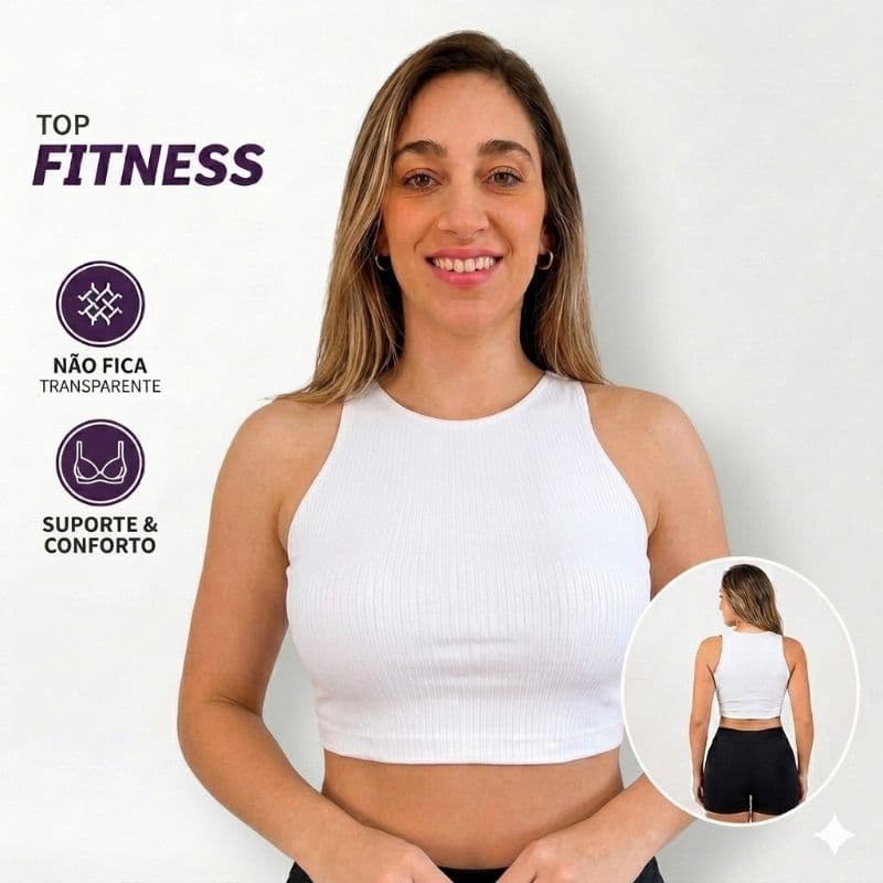 Top Cropped Fitness  Academia Feminino Canelado Sem Bojo Com Forro Não Transparente Regata Sustentação