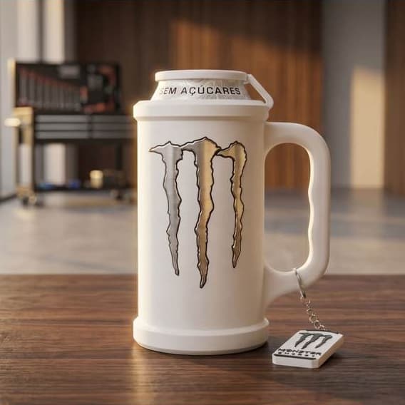 Porta Lata Monster Caneca Estilo Copo com Abridor + chaveiro