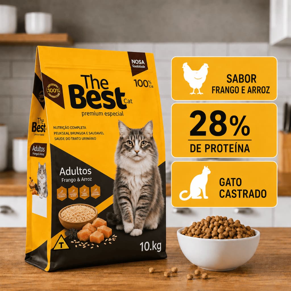 Ração Para Gatos Adultos The Best 10,1kg Sabor Frango e Arroz Nutrição Completa