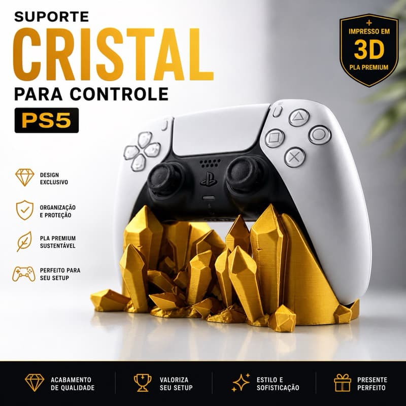 Suporte Cristal para Controle PS5 | Design Exclusivo | 11 Cores Disponíveis