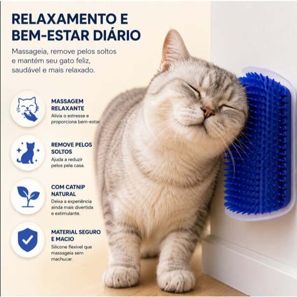 Escova Massageadora Para Gatos com Catnip - Azul