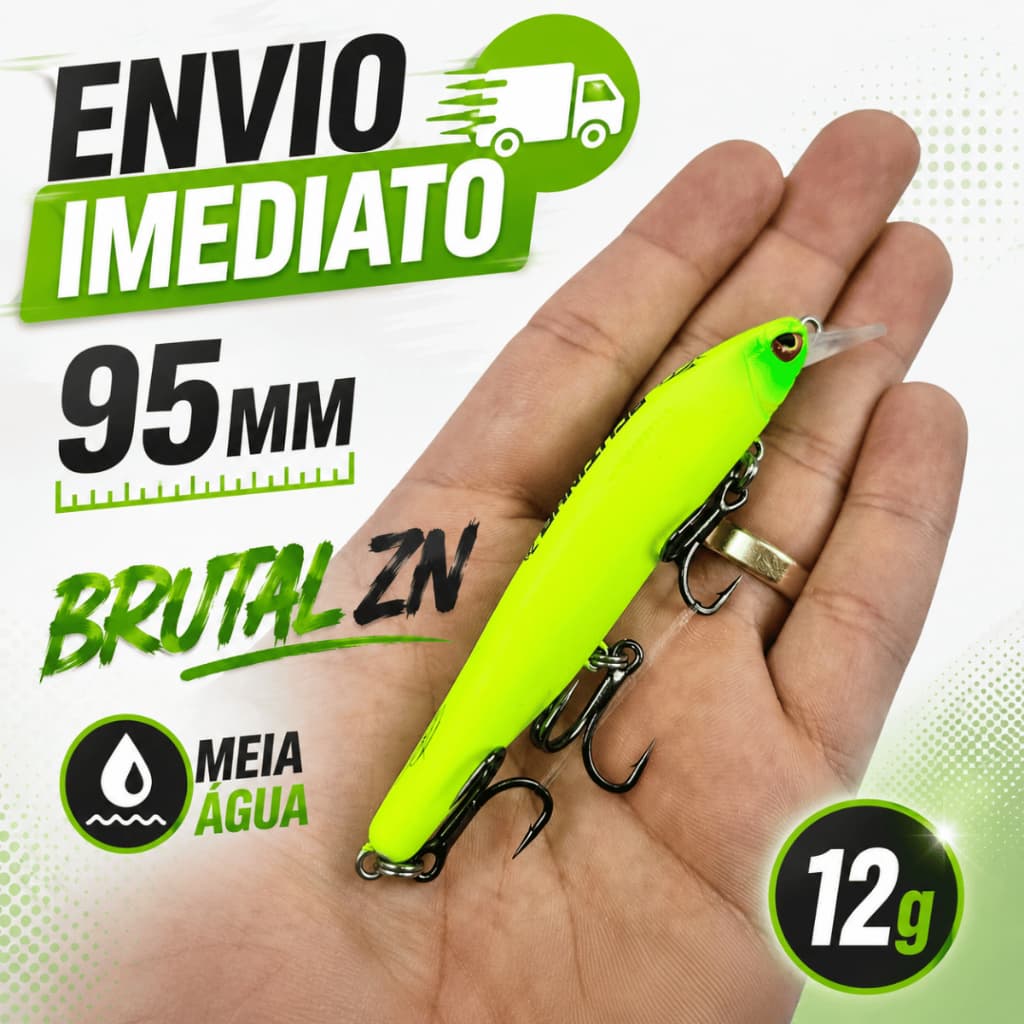 Isca Artificial Brutal 95 ZN 12g Brutinha Matadeira Tucunare Predador Meia Agua Sinking Robalo Pesca