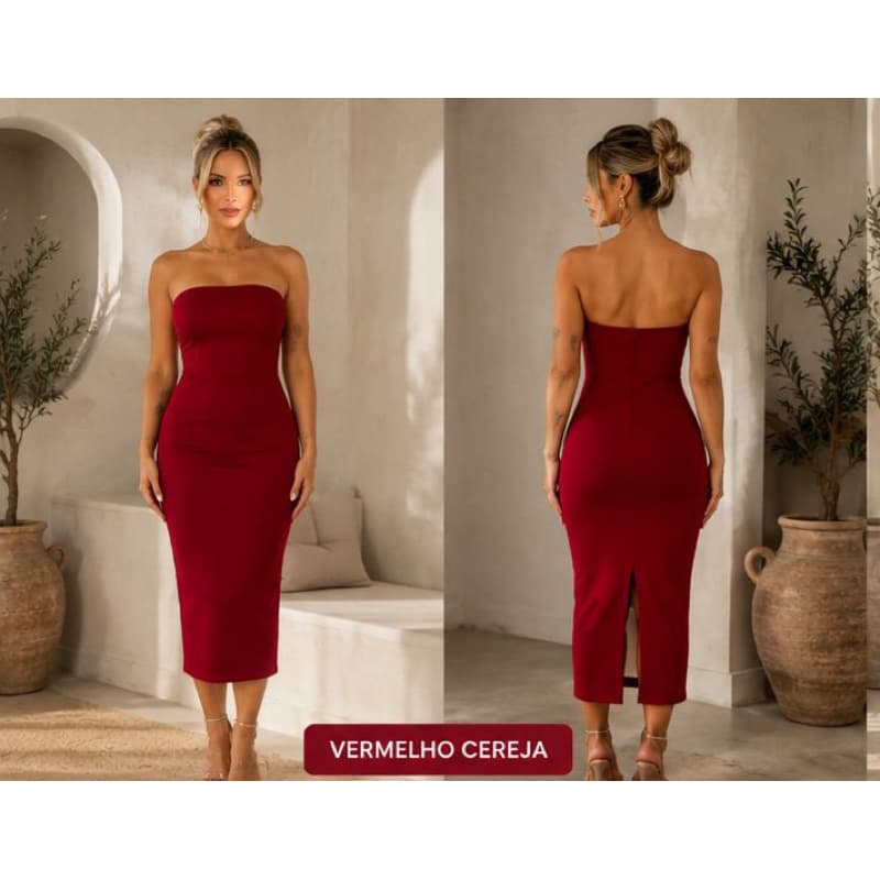 VESTIDO MIDI TOMARA QUE CAIA FEMININO ELEGANTE PRETO – MODELAGEM PREMIUM