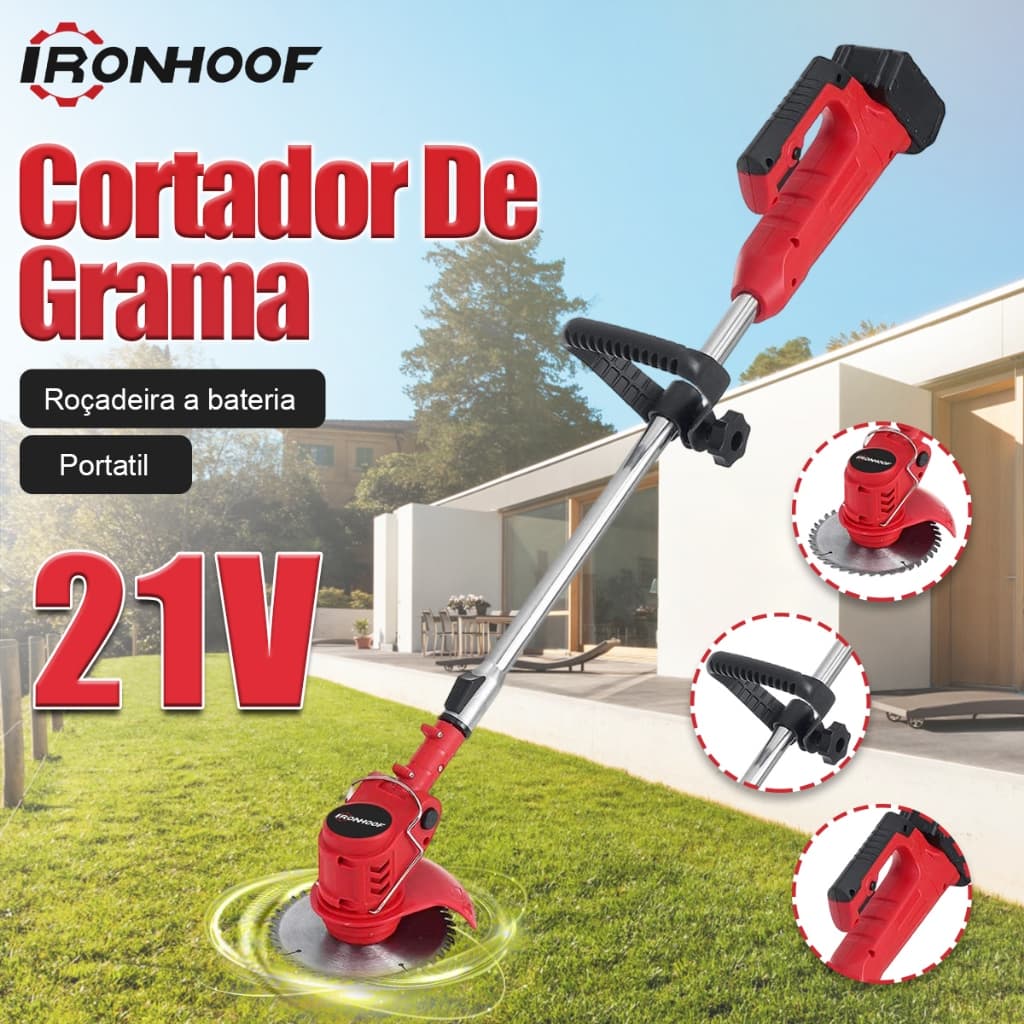 Aparador Roçadeira Cortador De Grama Profissional 21V 2.0Ah 2 Baterias