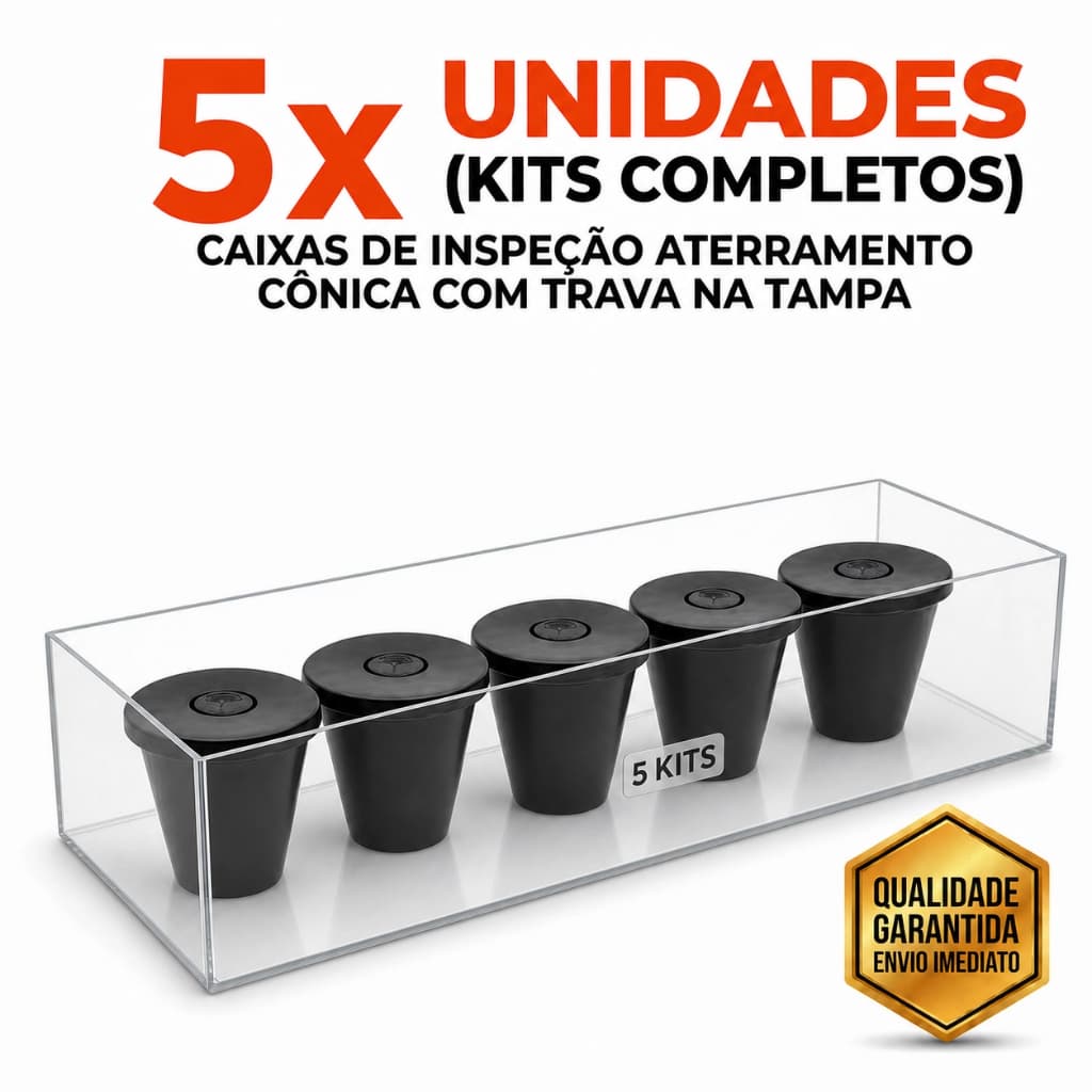 KIT 05 CAIXAS DE ATERRAMENTO PARA HASTE CÔNICA EM PVC