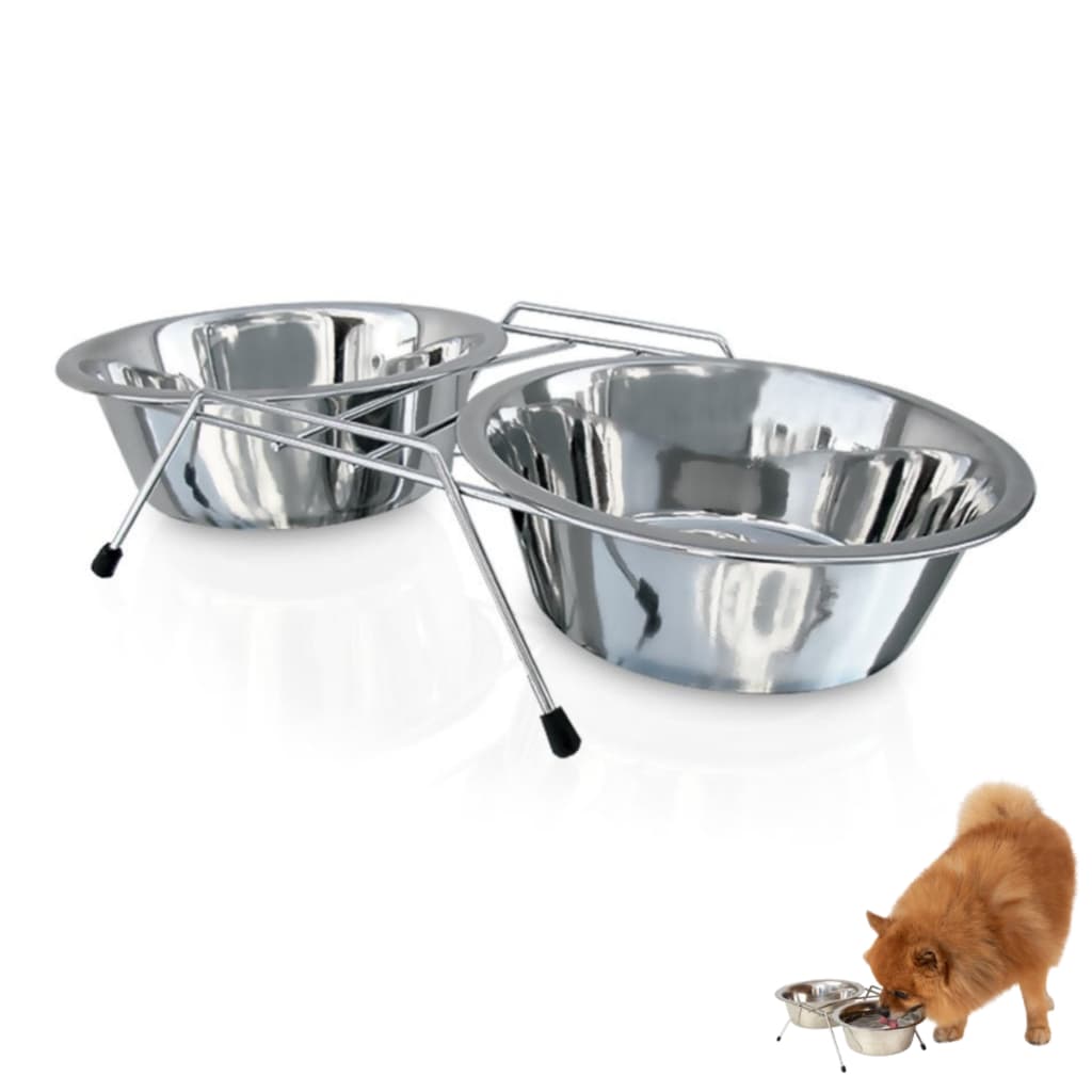Comedouro Bebedouro Duplo Vasilha Tigela Pote Elevado Alto Ração Pet Cachorro Gato 240 ml InoxComedouro Bebedouro Duplo
