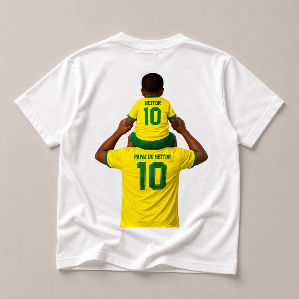 Blusa Camiseta Brasil Dia dos Pais com Foto dos Filhos – Personalize com Nomes Copa 2026 Personalizada Algodão Premium