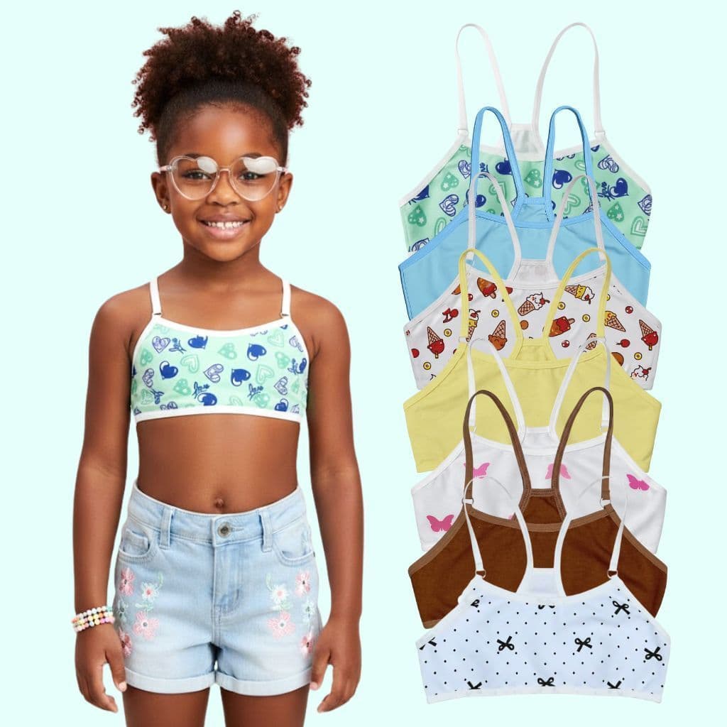 Kit 5 Top Infantil Juvenil Algodão Confortável Sem Bojo Sutiã Nadador Menina Moça Variado Cores