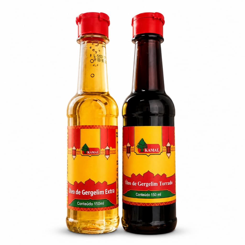 Kit Óleo de Gergelim Kamal 150ml Natural + 150ml Torrado | Saúde e Culinária Oriental