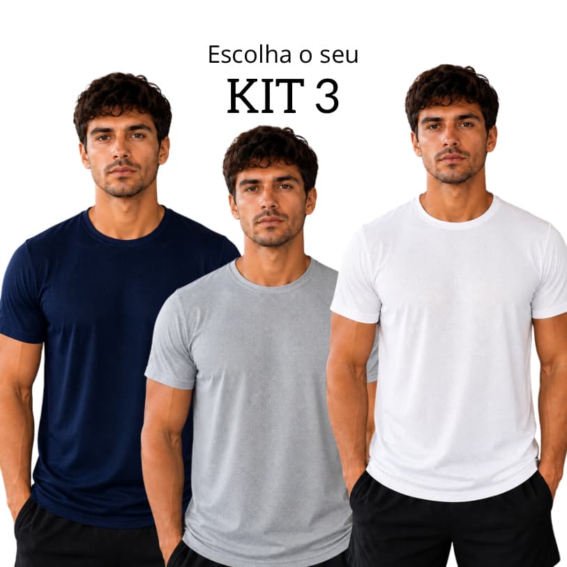 Kit 3 T Shirt Dry Masculina Poliamida Manga Curta Academia Treino Fitness Esportiva Várias Cores