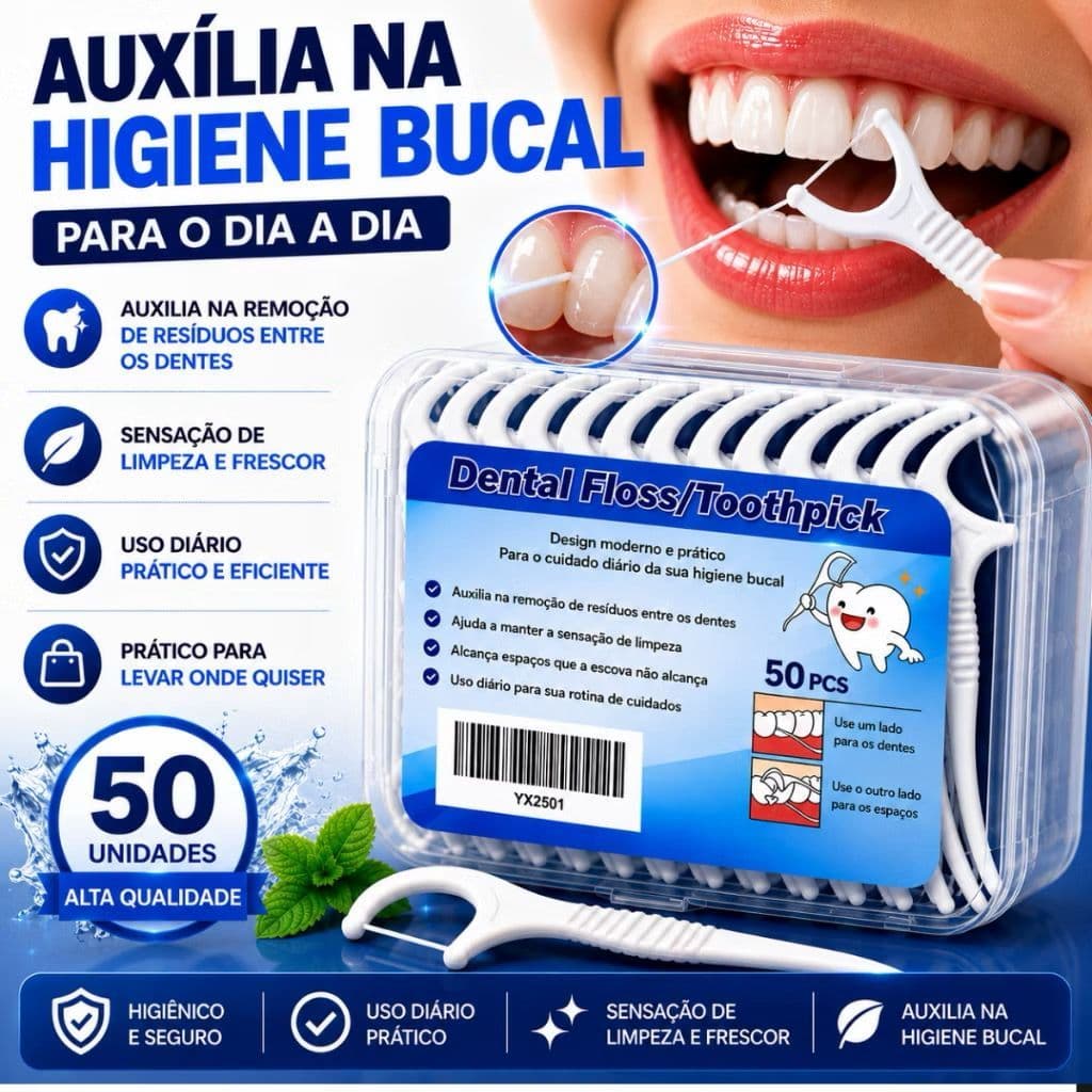 Kit 50/100/150/200 Unidades Fio Dental Arqueado Higiene Bucal Limpeza Entre os Dentes