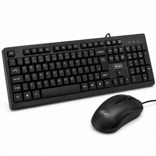Kit Teclado e Mouse USB com Fio ABNT2 Preto Plug Play Mouse 1200 DPI para PC Notebook Escritório