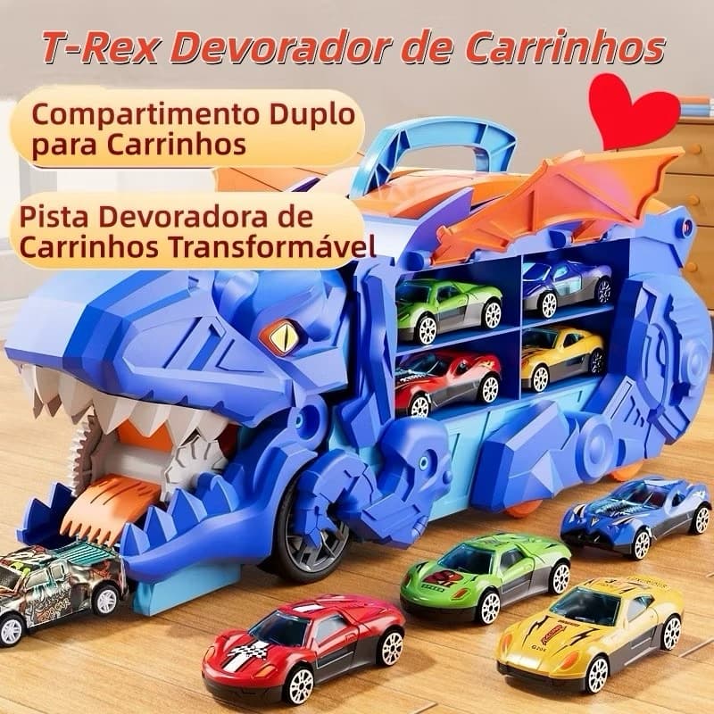 2027 novo T-Rex Engolidor de Carrinhos + Pista Escorregador Transformável – Diversão Infantil  YM3388