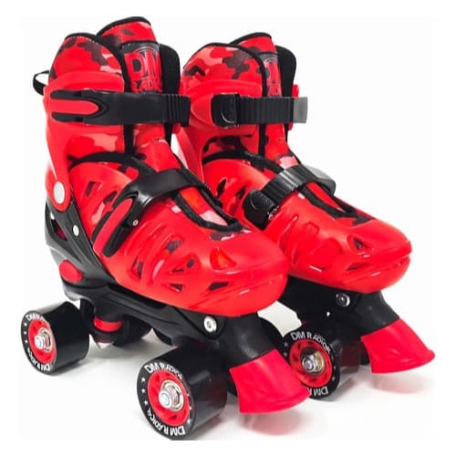 Patins Roller Quad Infantil Vermelho Ajustável Rodas 54mm